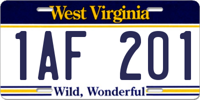 WV license plate 1AF201