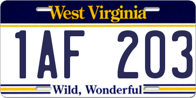 WV license plate 1AF203