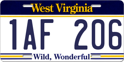 WV license plate 1AF206