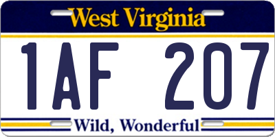WV license plate 1AF207
