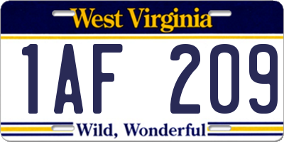 WV license plate 1AF209