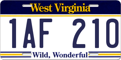 WV license plate 1AF210