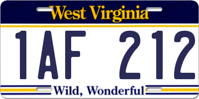 WV license plate 1AF212