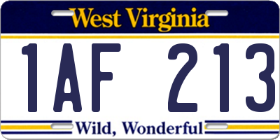 WV license plate 1AF213