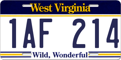 WV license plate 1AF214