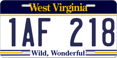 WV license plate 1AF218