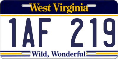 WV license plate 1AF219