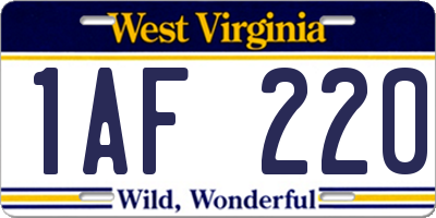 WV license plate 1AF220