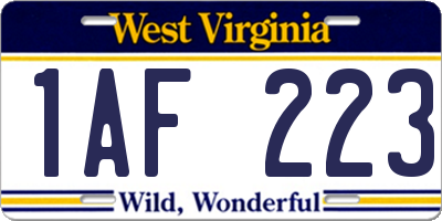 WV license plate 1AF223