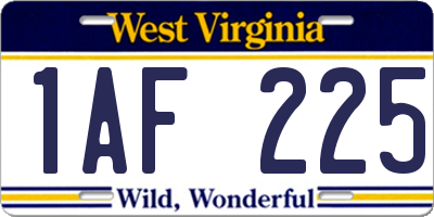 WV license plate 1AF225