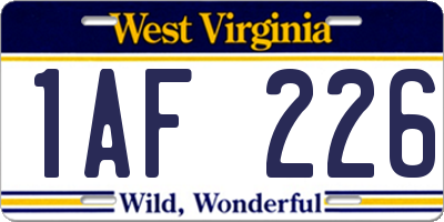 WV license plate 1AF226