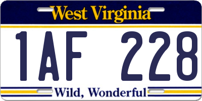 WV license plate 1AF228
