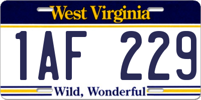 WV license plate 1AF229