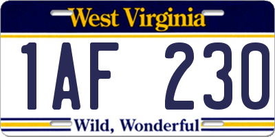 WV license plate 1AF230