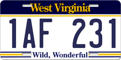 WV license plate 1AF231