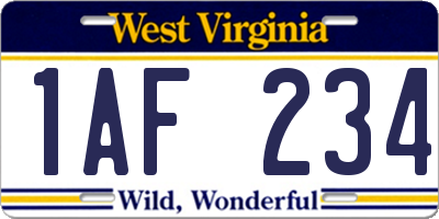 WV license plate 1AF234