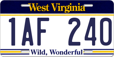 WV license plate 1AF240