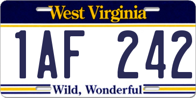 WV license plate 1AF242