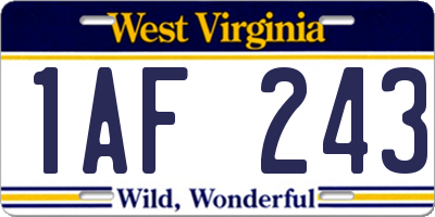 WV license plate 1AF243