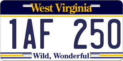 WV license plate 1AF250