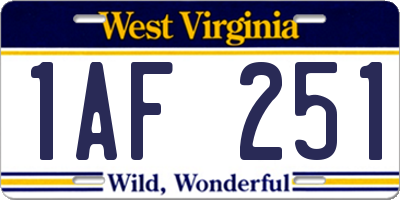 WV license plate 1AF251