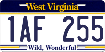 WV license plate 1AF255