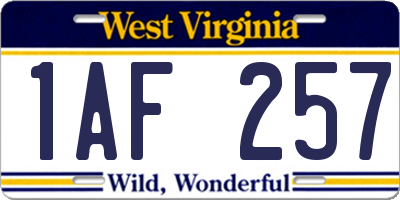 WV license plate 1AF257