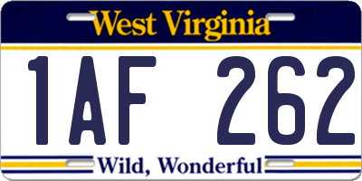 WV license plate 1AF262