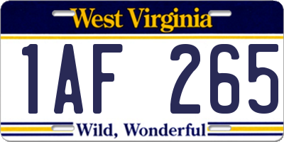 WV license plate 1AF265