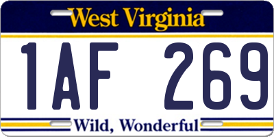 WV license plate 1AF269