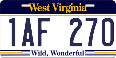 WV license plate 1AF270