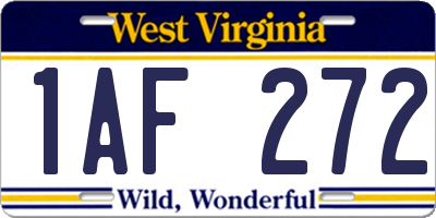 WV license plate 1AF272