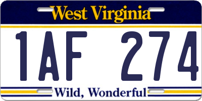 WV license plate 1AF274