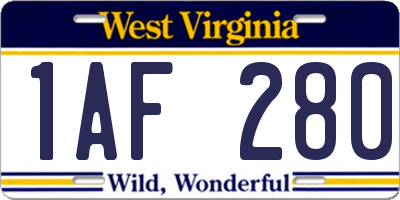 WV license plate 1AF280