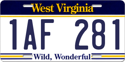 WV license plate 1AF281