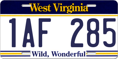 WV license plate 1AF285