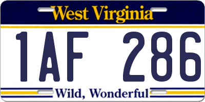 WV license plate 1AF286