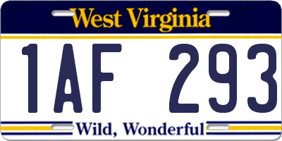 WV license plate 1AF293