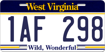 WV license plate 1AF298