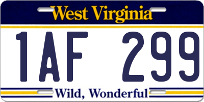 WV license plate 1AF299