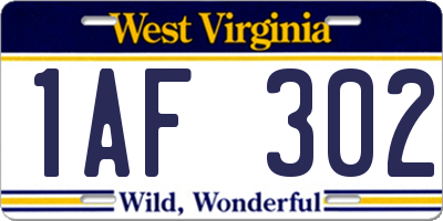 WV license plate 1AF302