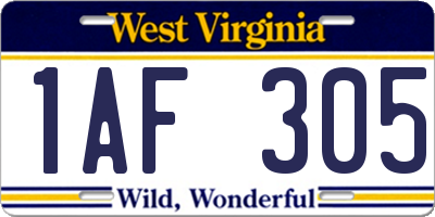 WV license plate 1AF305