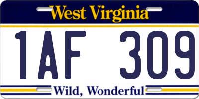 WV license plate 1AF309