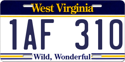 WV license plate 1AF310