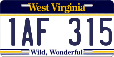 WV license plate 1AF315