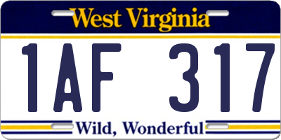 WV license plate 1AF317