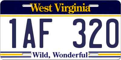WV license plate 1AF320