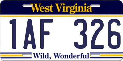 WV license plate 1AF326