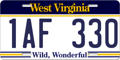 WV license plate 1AF330