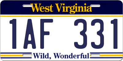 WV license plate 1AF331